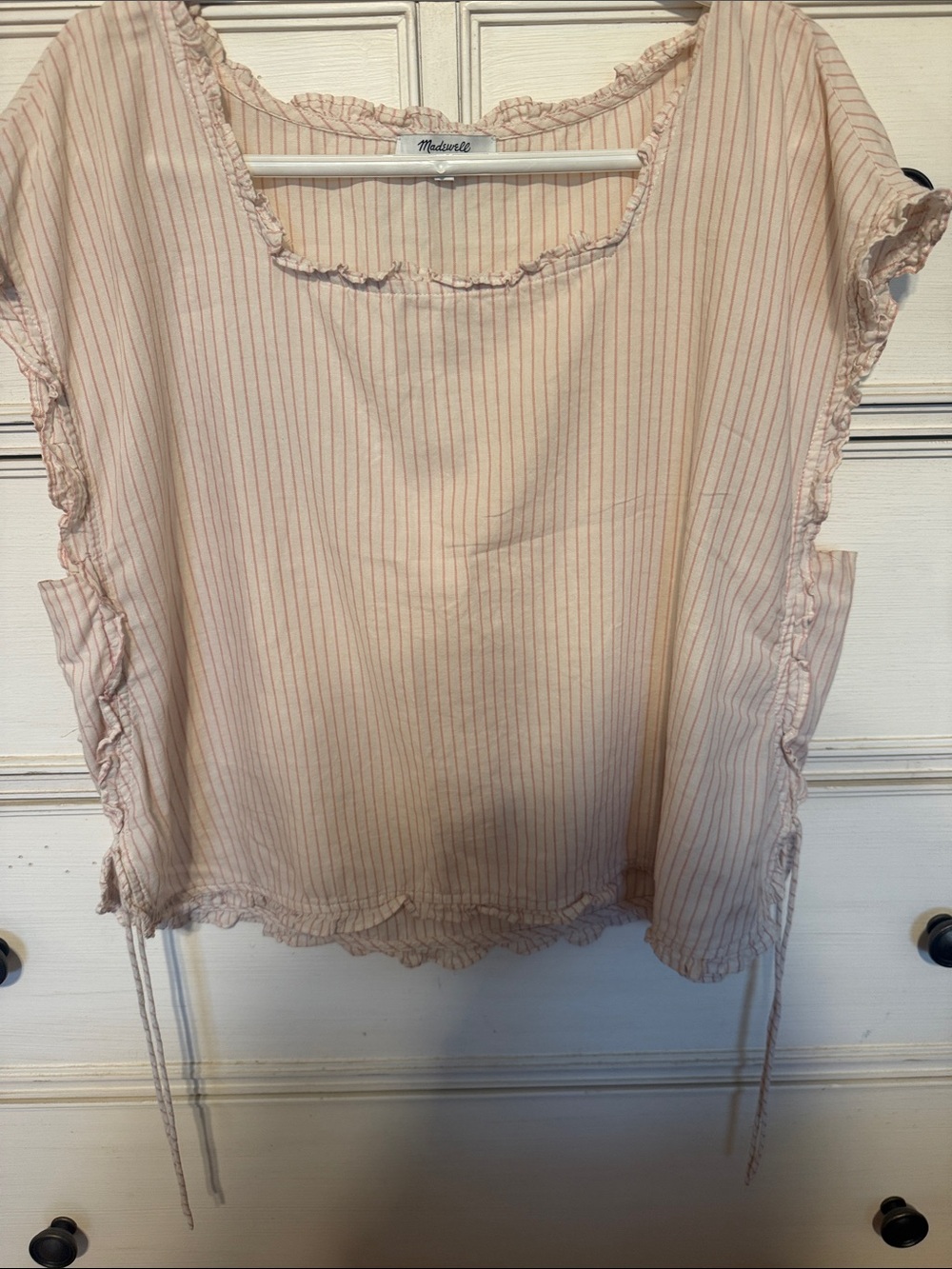 Madewell Pale Pink Pinstripe Ruffle Sleeve Blouse